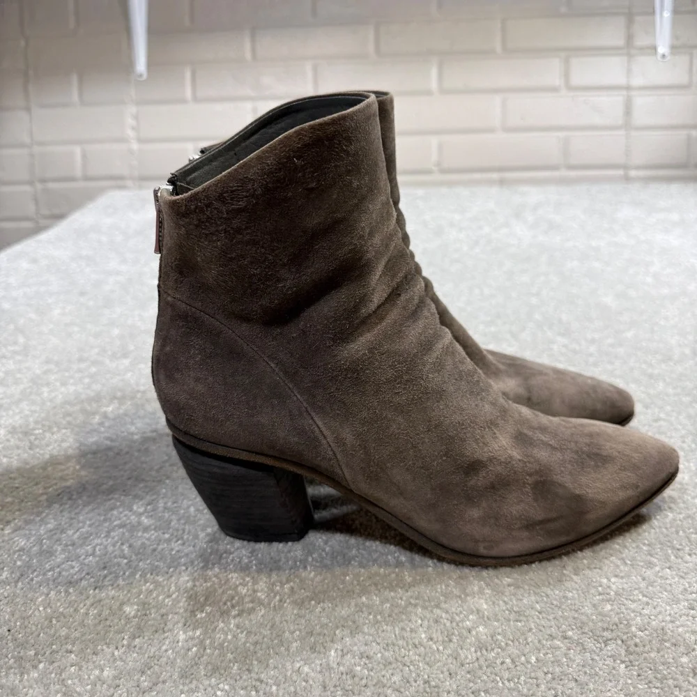 Officine Creative Suede Ankle Boots Taupe Gray Western Pointed Toe EU 40.5 Italy